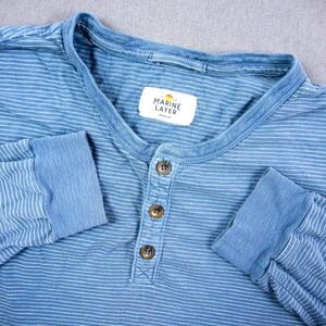 Marine Layer Striped Henley Long Sleeve Shirt Blue White M Casual Everyday